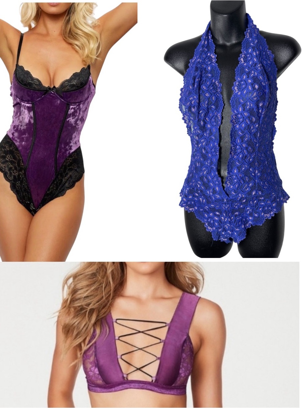 Fredericks of Hollywood medium lingerie sexy lace velvet purple lot of‎ 3